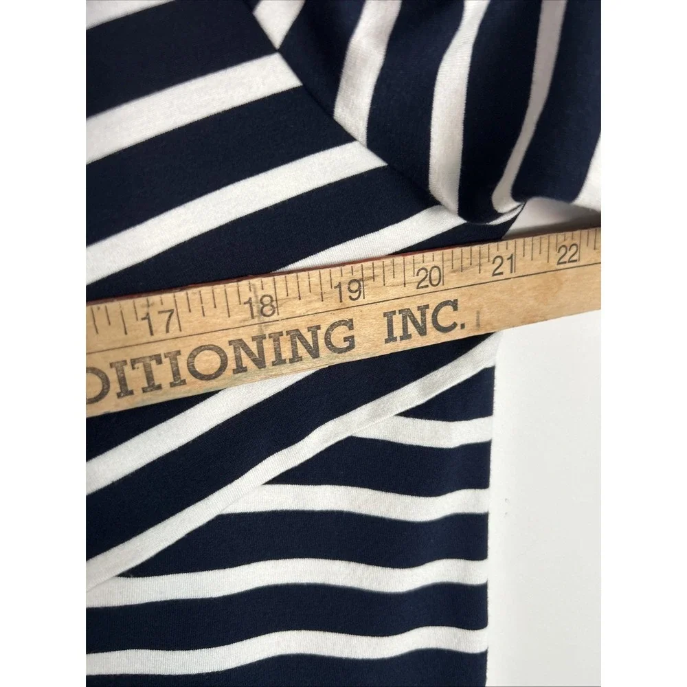 Talbots Women's XL Navy White Striped‎ V-Neck 3/4 Sleeve Crossover Front Top